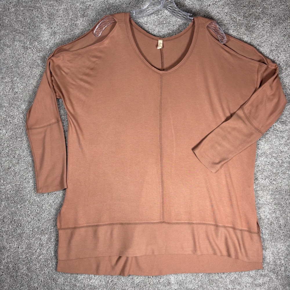 Wishlist Womens M Brown Cold Shoulder Long Sleeve V Neck Tunic Top